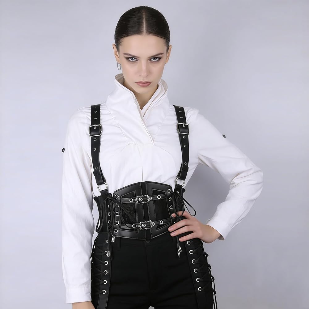 Tosmifairy Vintage Faux Leather Corset Belt Sides Lace-up Medieval